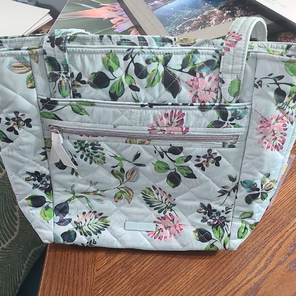 Vera Bradley Pink and Green Floral Tote Bag